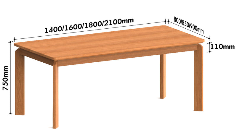 Scandinavian Cherry Wood Dining Table SQUARE Size Chart