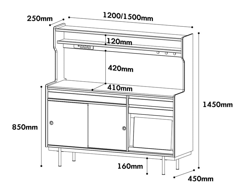 Bauhaus Sintered Stone Storage Side Cabinet MIES Size Chart
