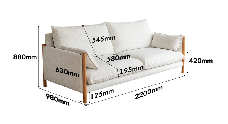 Scandinavian Chenille Velvet Fabric Cherry Wood 3 Seater Sofa SEA SALT Size Chart