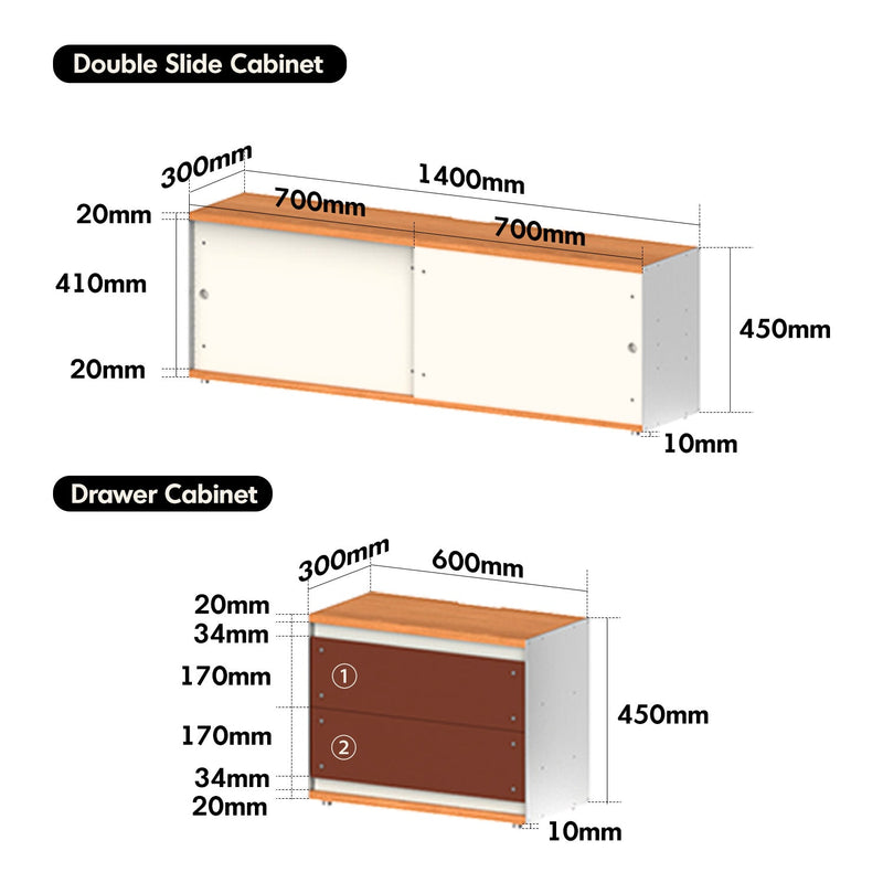 Bauhaus Aluminium Modular TV Console GEOMETRIC Size Chart