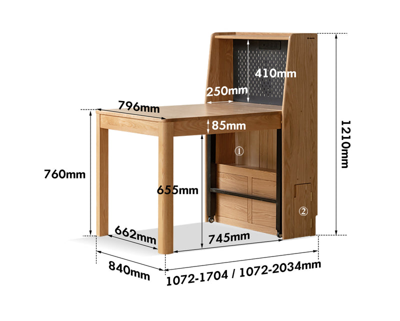 Scandinavian Oak Wood Extendable Dining Table With Shelf NEST Size Chart