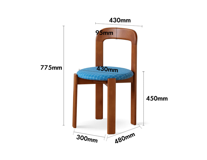 Bauhaus Wool Fabric Beech Wood Dining Chair MEMPHIS Size Chart