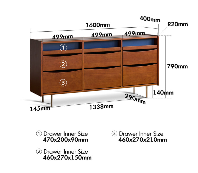 Bauhaus Boxwood Chest Of 9 Drawers MIES Size Chart