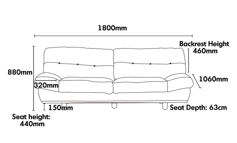 Scandinavian Cat Scratch Resistant Fabric 2 Seater Sofa NIMBUS Size Chart