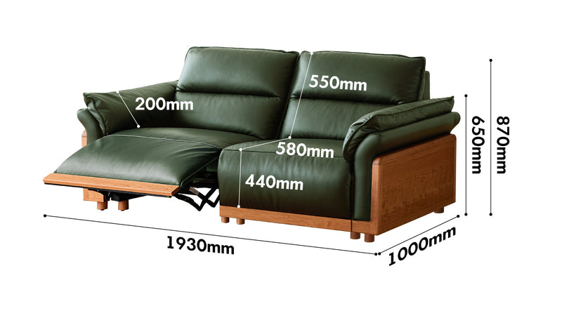 Scandinavian Cherry Wood Genuine Leather Electric Recliner 3 Seater Sofa EDGELESS Size Chart