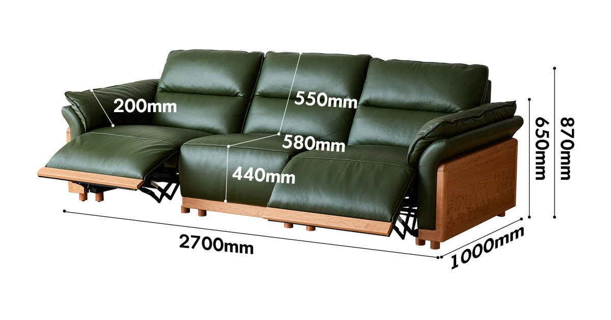Scandinavian Cherry Wood Genuine Leather Electric Recliner 4 Seater Sofa EDGELESS Size Chart