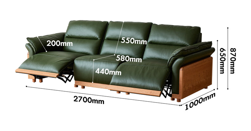 Scandinavian Cherry Wood Genuine Leather Electric Recliner 4 Seater Sofa EDGELESS Size Chart