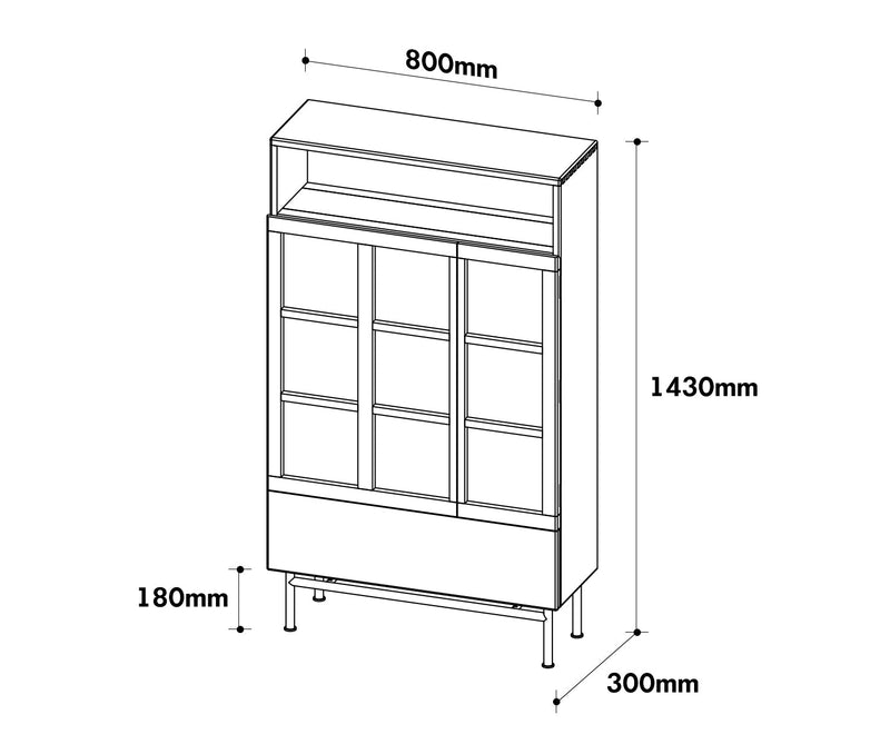Bauhaus Cherry Wood Display Cabinet TIME Size Chart