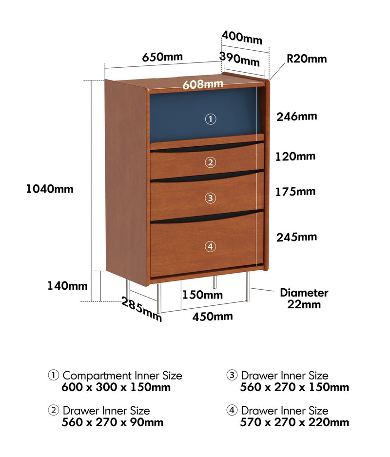 Bauhaus Boxwood Chest Of 4 Drawers MIES Size Chart