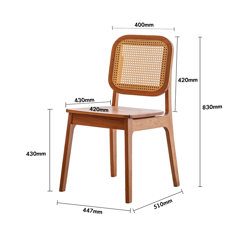 Scandinavian Cherry Wood Rattan Dining Chair NOOK Size Chart