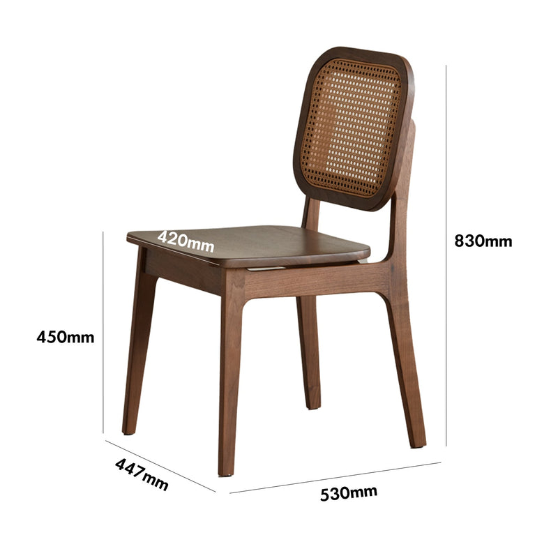 Japandi Walnut Wood Rattan Dining Chair NOOK Size Chart