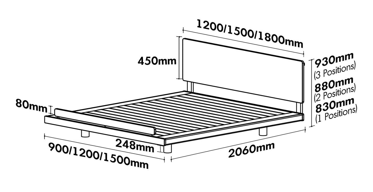 Scandinavian Cherry Wood Bed SMALL Size Chart
