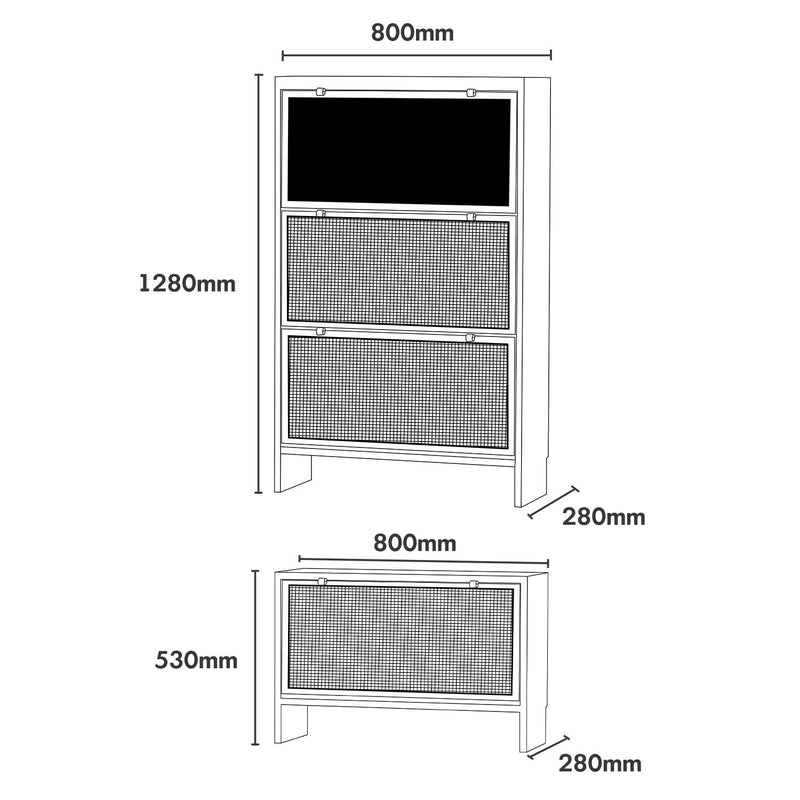 Scandinavian Rattan Shoe Cabinet KANGAROO Size Chart