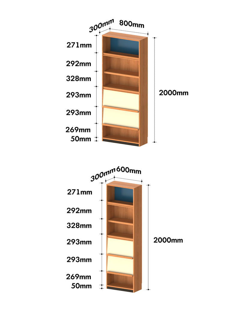 Scandinavian Cherry Wood Bookshelf TIME Size Chart
