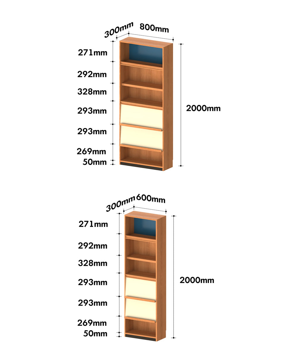 Scandinavian Cherry Wood Bookshelf TIMELESS Size Chart