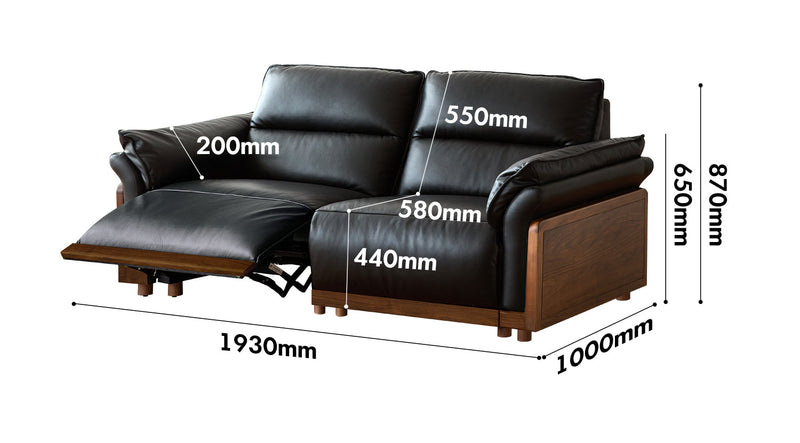 Japandi Walnut Wood Genuine Leather Electric Recliner 3 Seater Sofa EDGELESS Size Chart