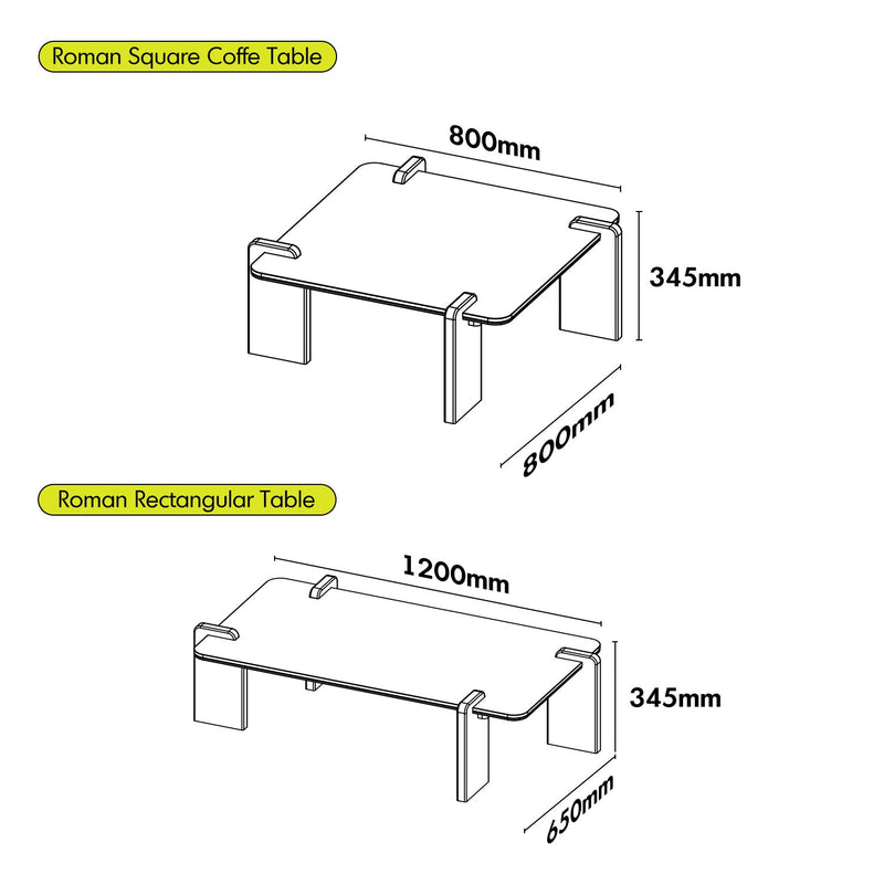 Vintage Sintered Stone Coffee Table ROMA Size Chart