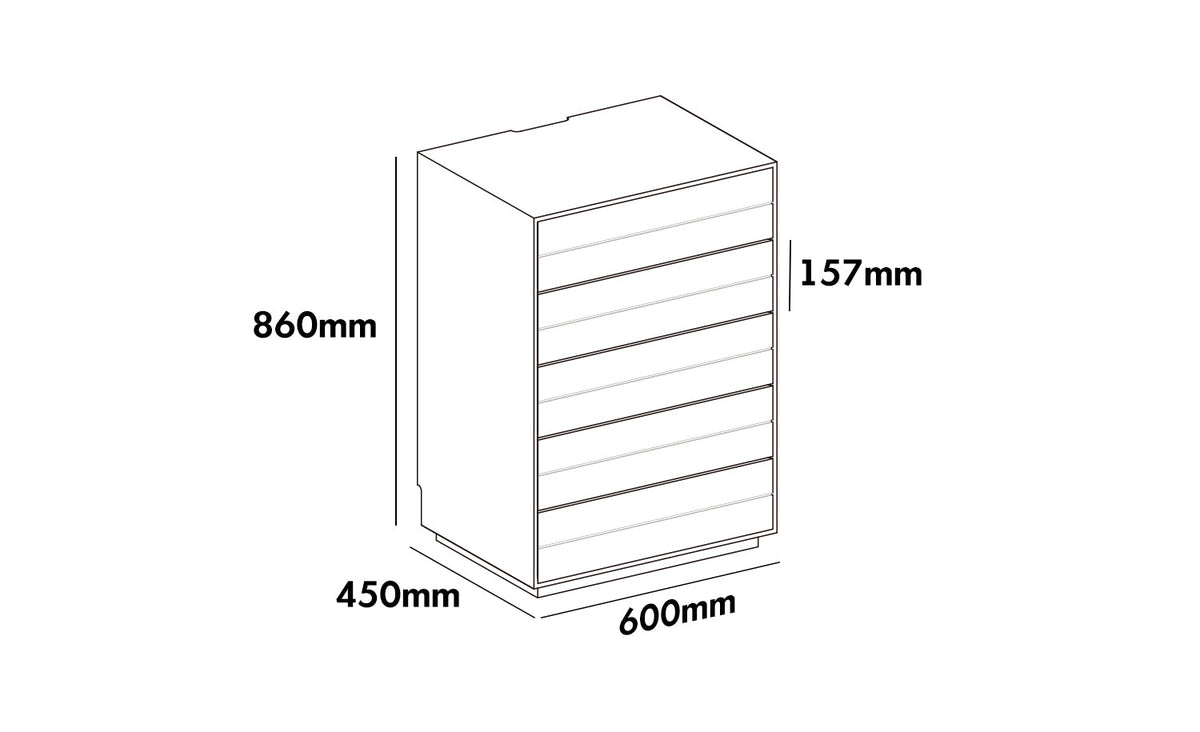 Minimalist Ash Wood Veneer Chest Of 5 Drawers MOI Size Chart