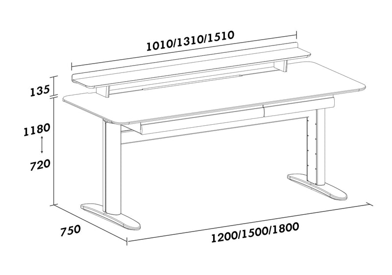 Scandinavian Cherry Wood Electric Height Adjustable Study Table UP Size Chart