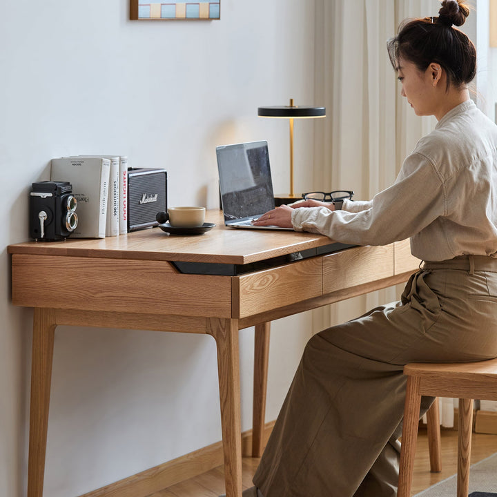 Minimalist Oak Wood Study Table FLOATING LIGHT