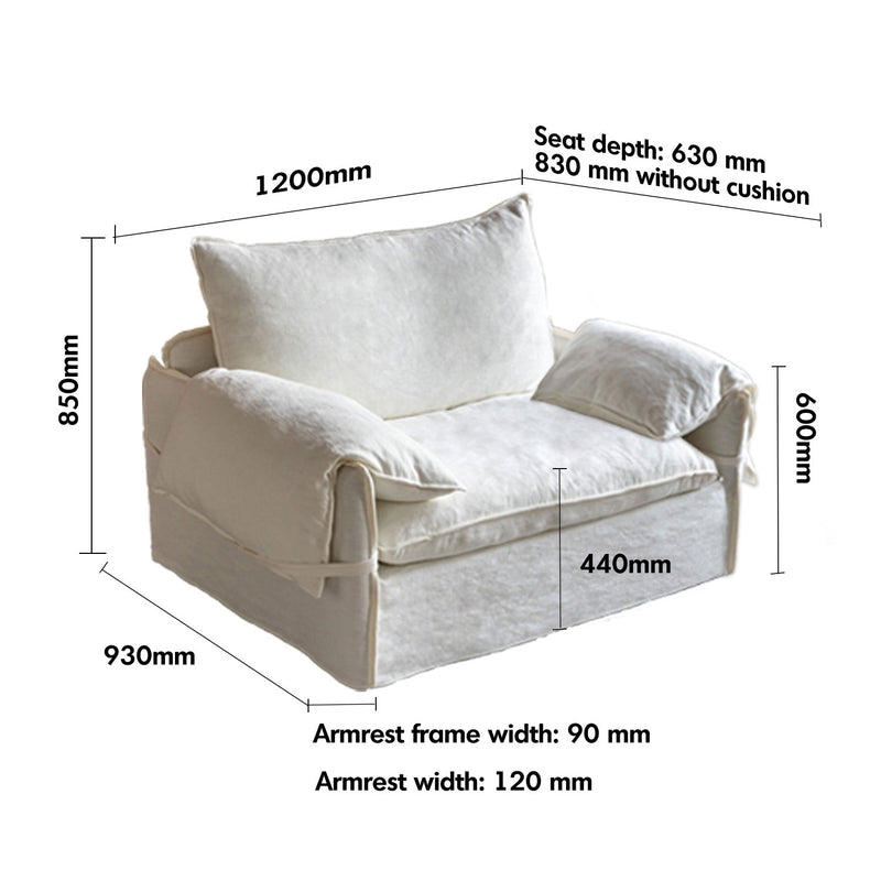 Cream Cotton Fabric 1 Seater Sofa FOLDING EAR Size Chart
