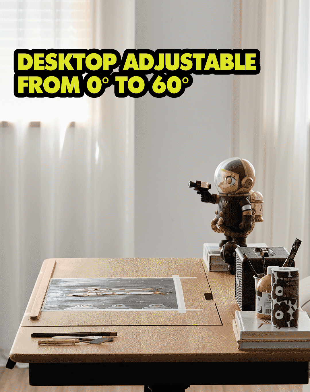 Scandinavian Cherry Wood Electric Height Adjustable Study Table KAZAMA