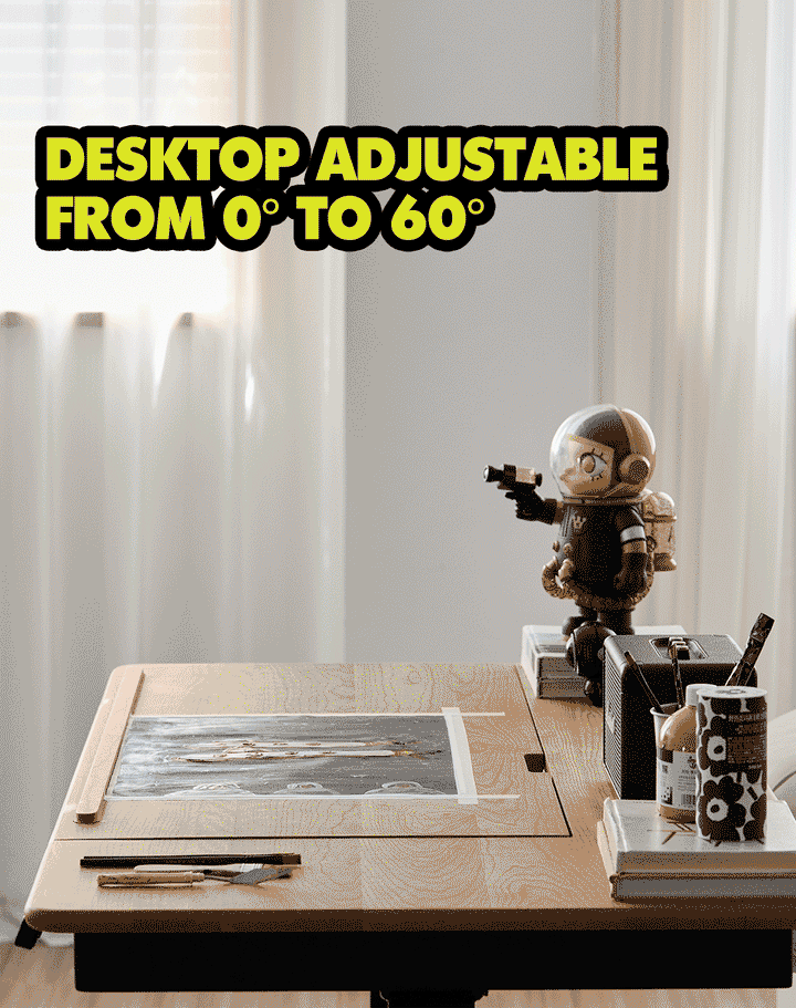 Scandinavian Cherry Wood Electric Height Adjustable Study Table KAZAMA