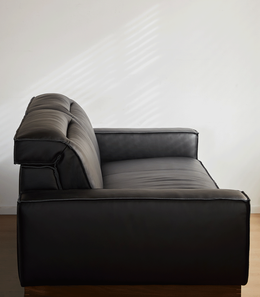 Japandi genuine leather l shape sofa 3+l  river in real life style.