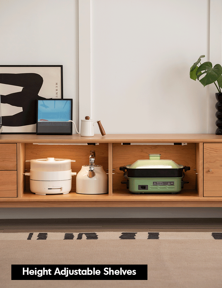 Scandinavian cherry wood tv console green detail 4.