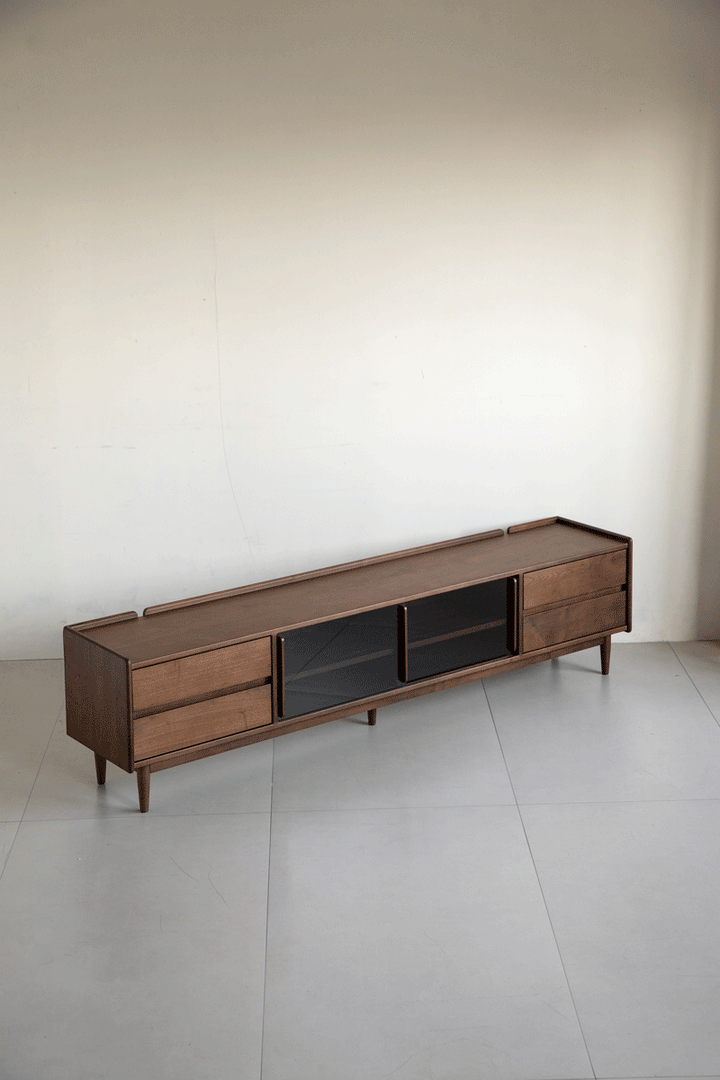 Japandi walnut wood tv console vista situational feels.