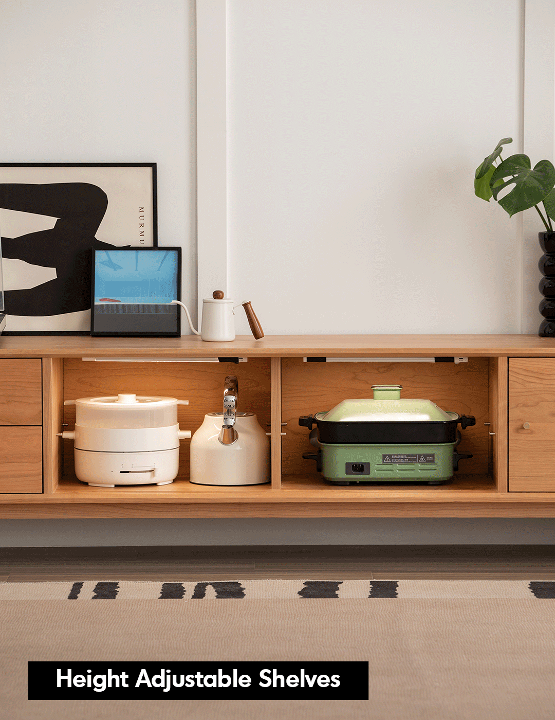 Scandinavian cherry wood tv console green detail 4.