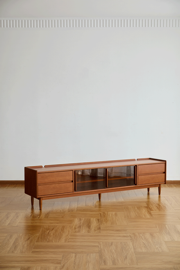 Vintage boxwood tv console vista in real life style.