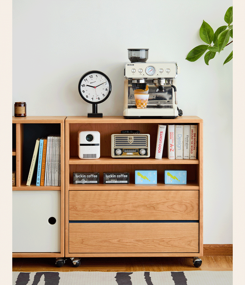 Scandinavian Cherry Wood Wheel Mobility Cabinet TIME More Details and Instruction_7