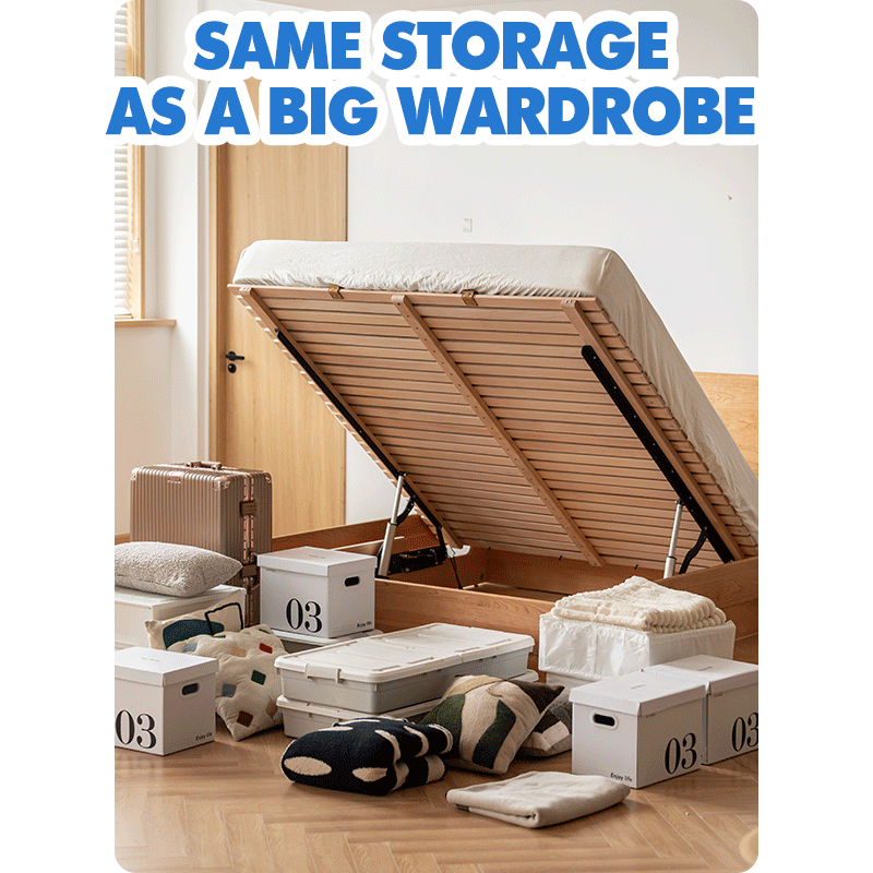 Scandinavian Cherry Wood Electric Lift-Up Storage Bed COASTAL