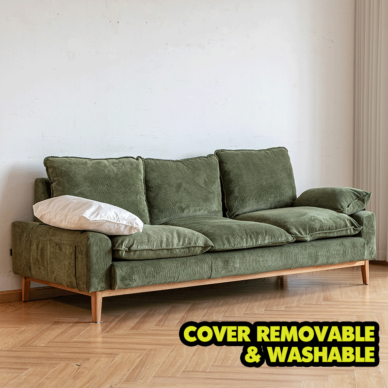 Scandinavian Corduroy Velvet Fabric 3 Seater Sofa INDIGO