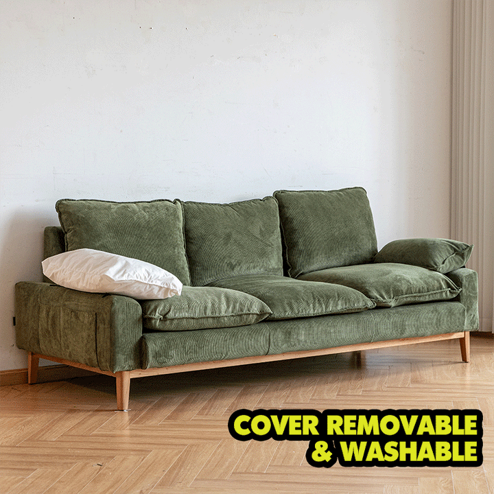 Scandinavian Corduroy Velvet Fabric 3 Seater Sofa INDIGO