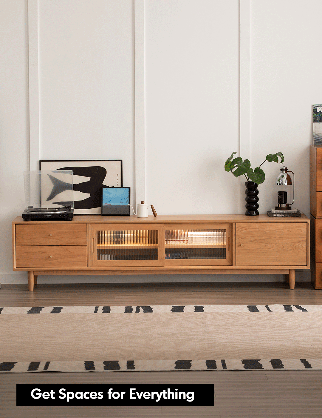 Scandinavian cherry wood tv console green detail 5.