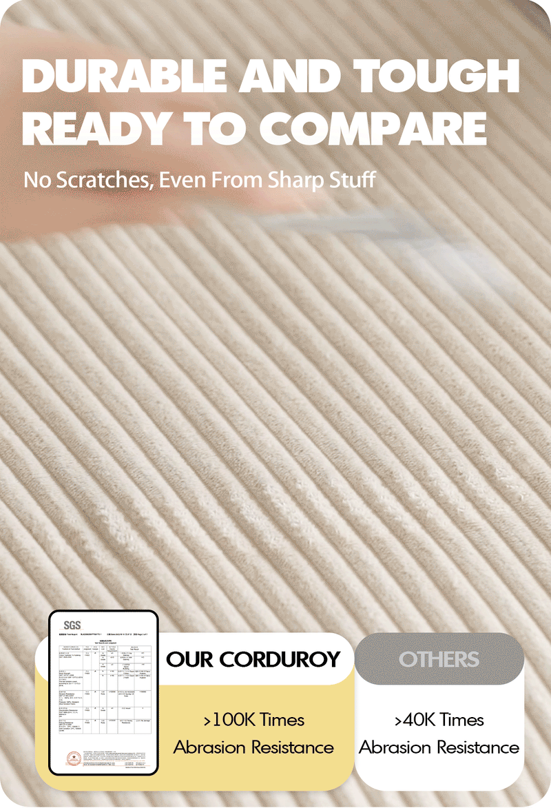 Cream Corduroy Velvet Fabric 2 Seater Sofa SQUARE More Details and Instruction_8