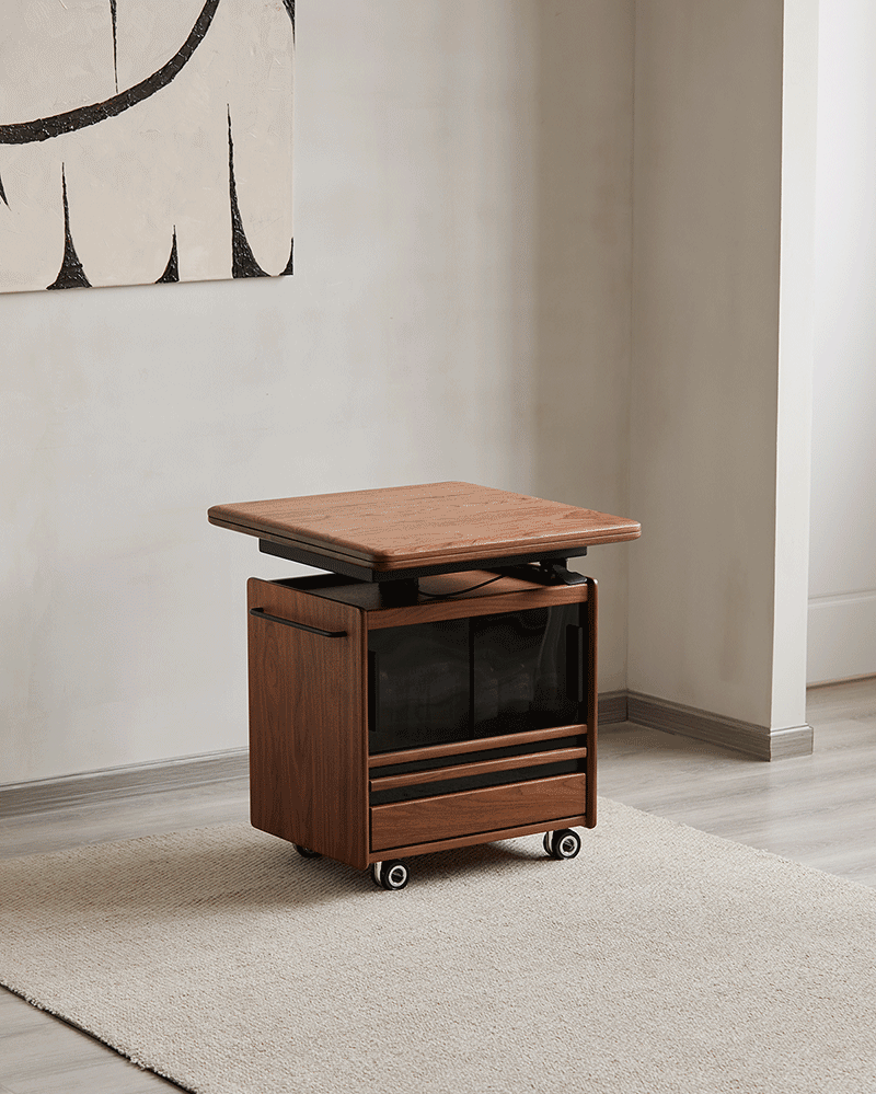 Japandi Walnut Wood Extendable Height Adjustable Coffee Table MIRROR LAKE