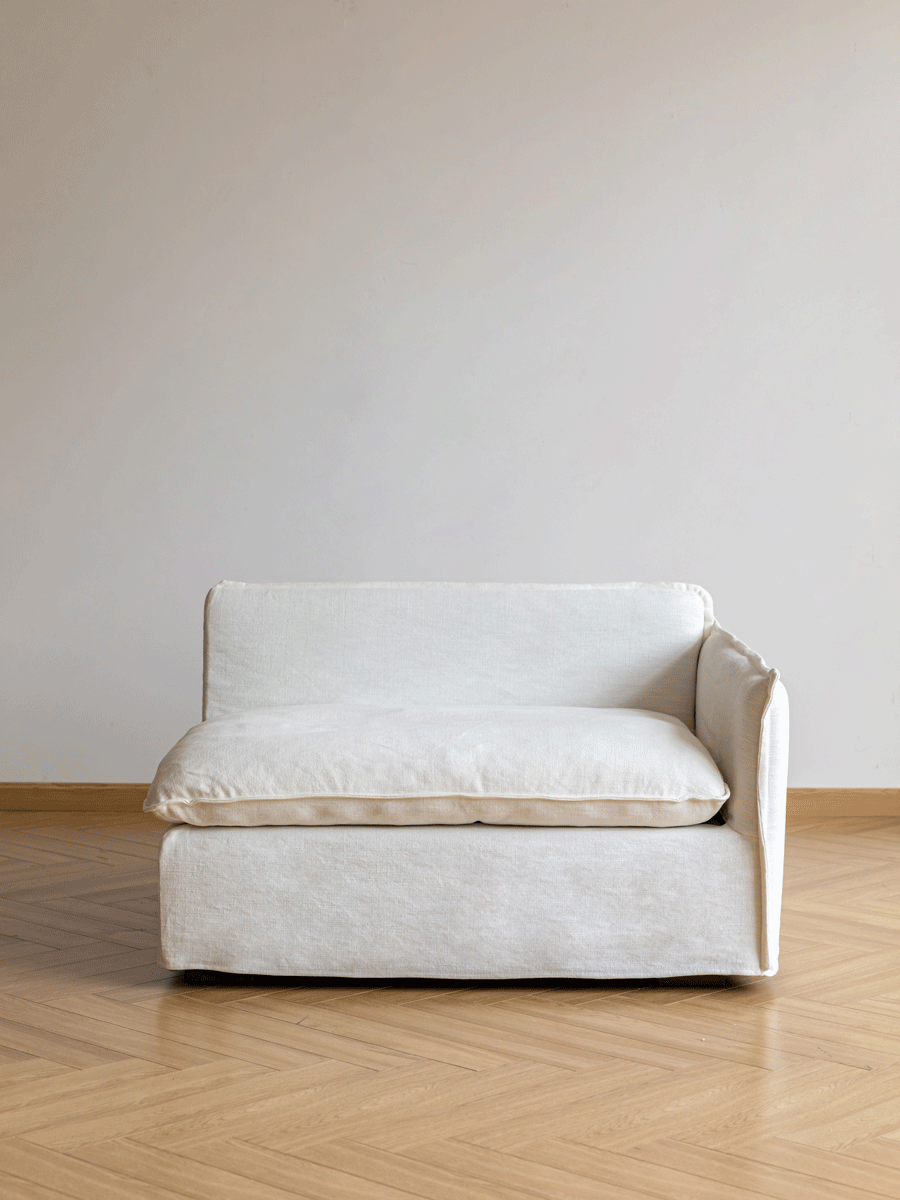 Cream cotton fabric 1 seater sofa folding ear color swatches.