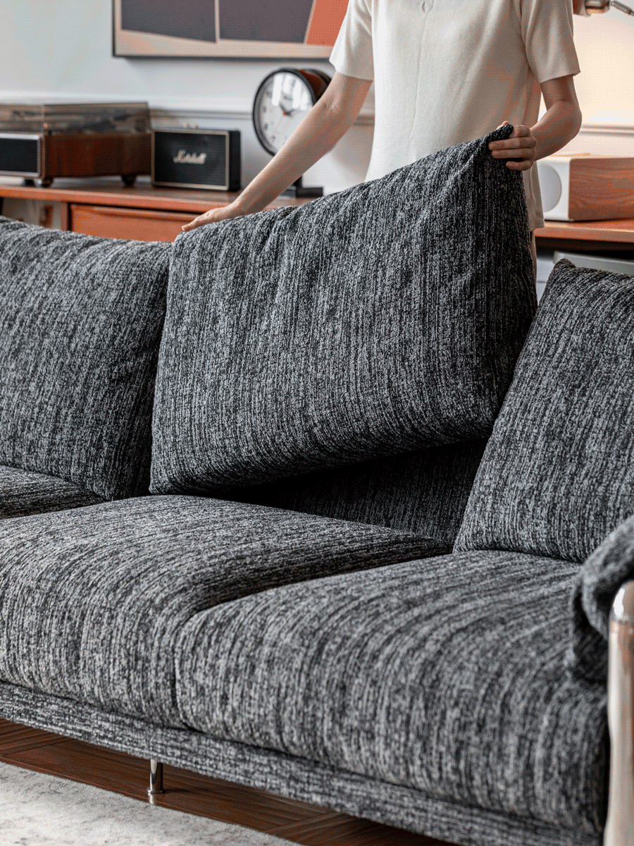 Bauhaus boucle fabric 3 seater sofa song in real life style.