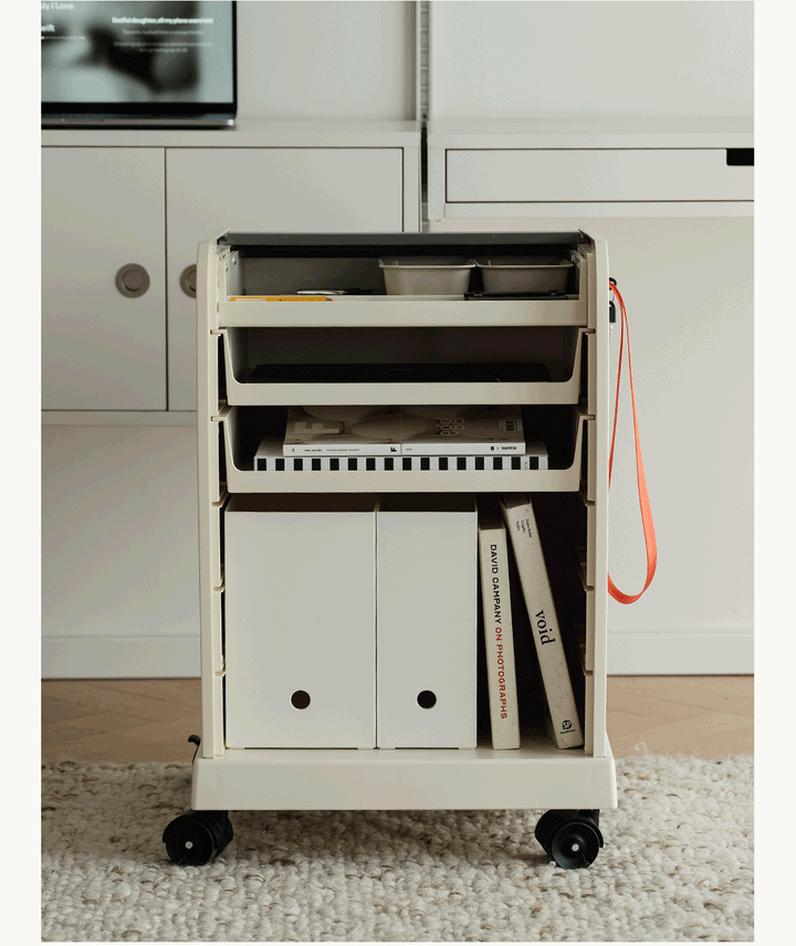 Bauhaus plastic removable side table follow me in panoramic view.