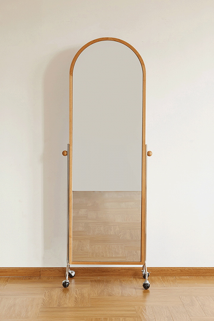 Scandinavian Cherry Wood Wheeled Mirror AURA