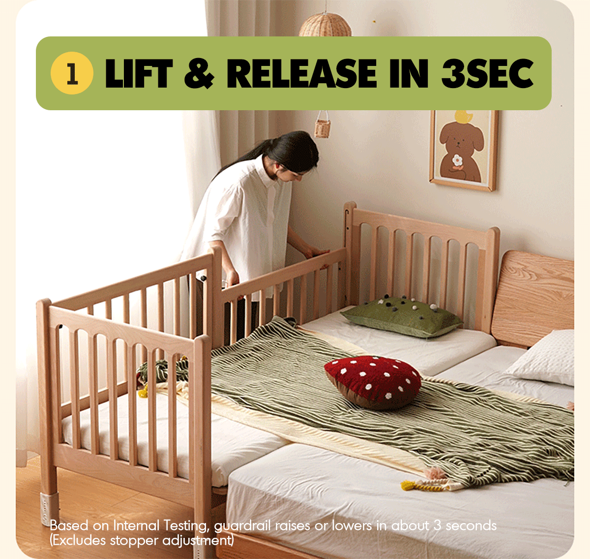 Scandinavian Beech Wood Height Adjustable Kids Sidecar Bed With Mattress Set SOVA More Details and Instruction_2