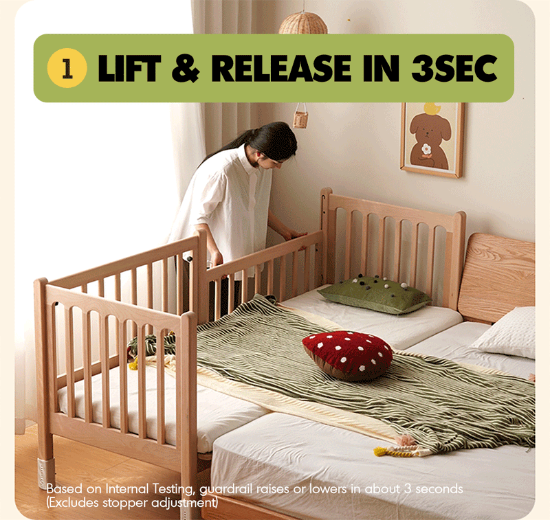Scandinavian Beech Wood Height Adjustable Kids Sidecar Bed With Mattress Set SOVA More Details and Instruction_2
