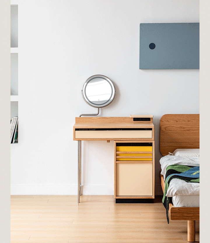 Bauhaus oak wood dressing table tempo color swatches.