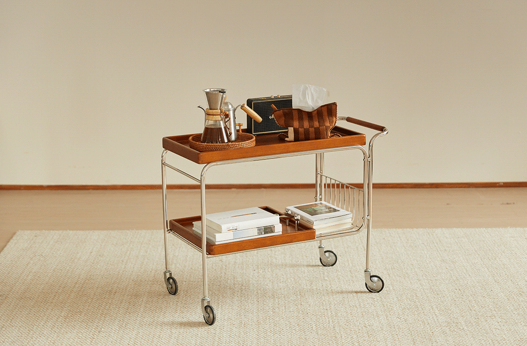 Vintage Boxwood Wheeled Trolley Side Table N PLUS