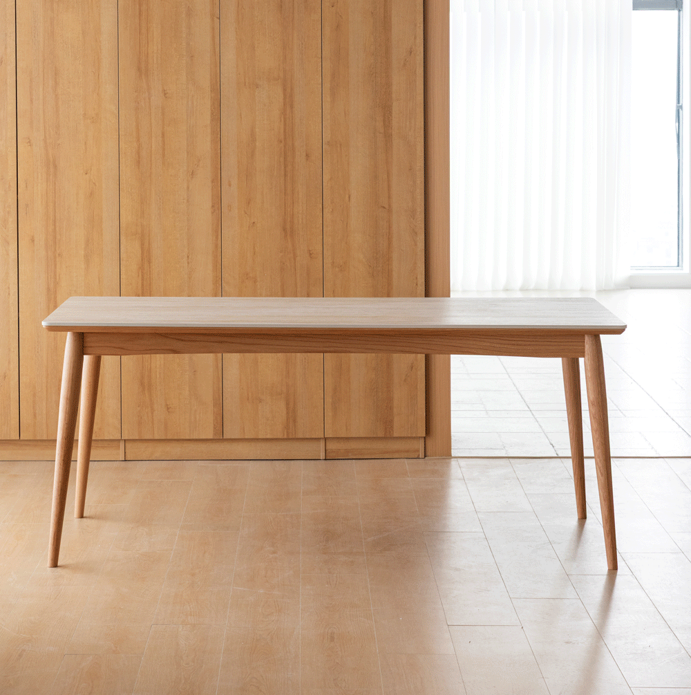 Scandinavian oak wood sintered stone dining table green color swatches.