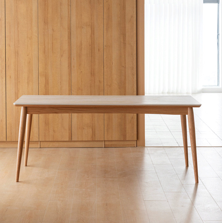 Scandinavian oak wood sintered stone dining table green color swatches.