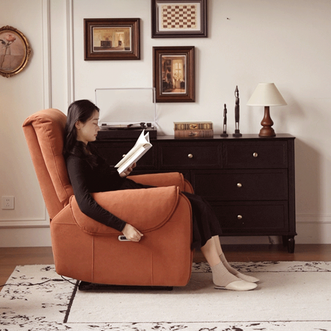 Vintage Velvet Fabric Electric Recliner 1 Seater Sofa OCHRE